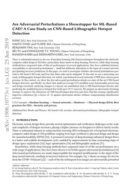Are Adversarial Perturbations a Showstopper for ML-Based CAD? A Case
  Study on CNN-Based Lithographic Hotspot Detection