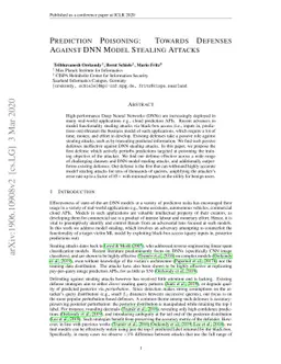 Prediction Poisoning: Towards Defenses Against DNN Model Stealing
  Attacks
