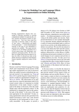 A Corpus for Modeling User and Language Effects in Argumentation on
  Online Debating