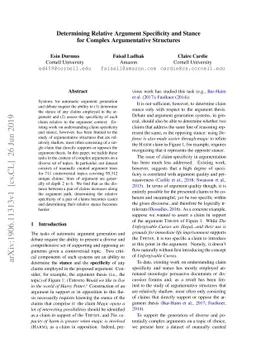 Determining Relative Argument Specificity and Stance for Complex
  Argumentative Structures
