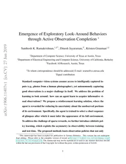 Emergence of Exploratory Look-Around Behaviors through Active
  Observation Completion
