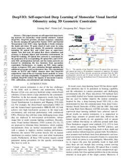 DeepVIO: Self-supervised Deep Learning of Monocular Visual Inertial
  Odometry using 3D Geometric Constraints