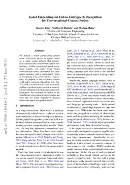 Gated Embeddings in End-to-End Speech Recognition for
  Conversational-Context Fusion