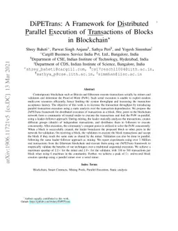 DiPETrans: A Framework for Distributed Parallel Execution of
  Transactions of Blocks in Blockchain