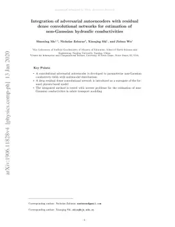 Integration of adversarial autoencoders with residual dense
  convolutional networks for estimation of non-Gaussian hydraulic
  conductivities