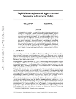 Explicit Disentanglement of Appearance and Perspective in Generative
  Models