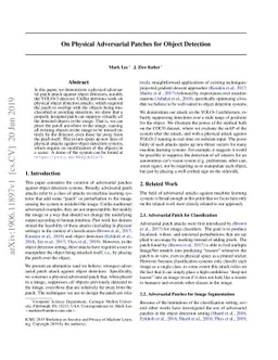 On Physical Adversarial Patches for Object Detection