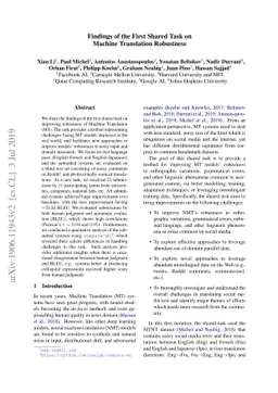 Findings of the First Shared Task on Machine Translation Robustness