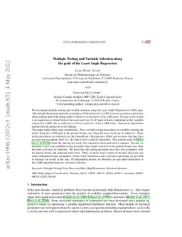 Multiple Testing and Variable Selection along the path of the Least
  Angle Regression