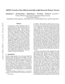 ARMIN: Towards a More Efficient and Light-weight Recurrent Memory
  Network