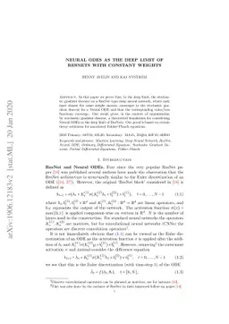 Neural ODEs as the Deep Limit of ResNets with constant weights