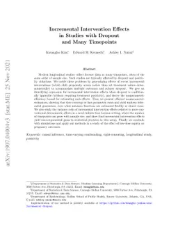 Incremental Intervention Effects in Studies with Dropout and Many
  Timepoints