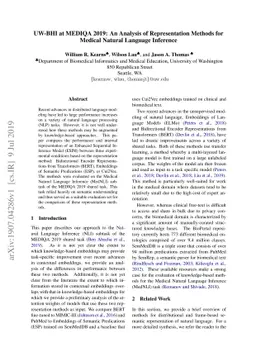 UW-BHI at MEDIQA 2019: An Analysis of Representation Methods for Medical
  Natural Language Inference