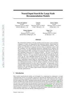 Neural Input Search for Large Scale Recommendation Models