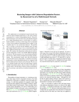 Restoring Images with Unknown Degradation Factors by Recurrent Use of a
  Multi-branch Network
