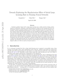Towards Explaining the Regularization Effect of Initial Large Learning
  Rate in Training Neural Networks