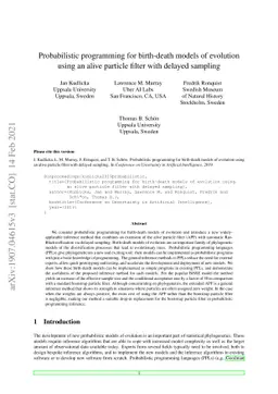 Probabilistic programming for birth-death models of evolution using an
  alive particle filter with delayed sampling