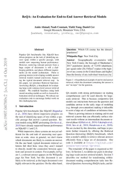 ReQA: An Evaluation for End-to-End Answer Retrieval Models