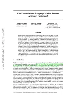Can Unconditional Language Models Recover Arbitrary Sentences?