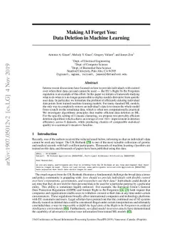 Making AI Forget You: Data Deletion in Machine Learning