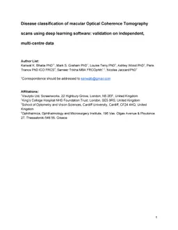 Disease classification of macular Optical Coherence Tomography scans
  using deep learning software: validation on independent, multi-centre data