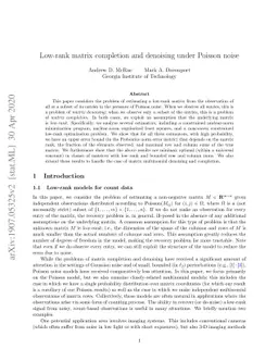 Low-rank matrix completion and denoising under Poisson noise