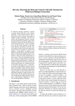 ReCoSa: Detecting the Relevant Contexts with Self-Attention for
  Multi-turn Dialogue Generation