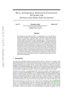 Dual Adversarial Semantics-Consistent Network for Generalized Zero-Shot
  Learning