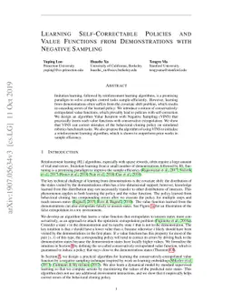 Learning Self-Correctable Policies and Value Functions from
  Demonstrations with Negative Sampling