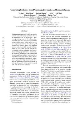 Generating Sentences from Disentangled Syntactic and Semantic Spaces