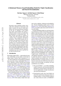 A Relational Memory-based Embedding Model for Triple Classification and
  Search Personalization