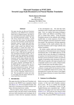 Microsoft Translator at WMT 2019: Towards Large-Scale Document-Level
  Neural Machine Translation