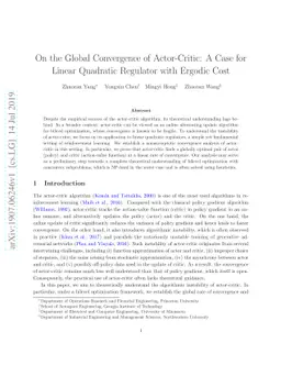 On the Global Convergence of Actor-Critic: A Case for Linear Quadratic
  Regulator with Ergodic Cost