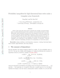 Probability inequalities for high dimensional time series under a
  triangular array framework