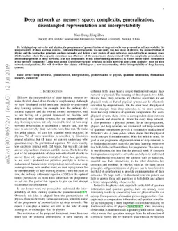 Deep network as memory space: complexity, generalization, disentangled
  representation and interpretability