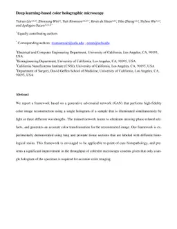 Deep learning-based color holographic microscopy