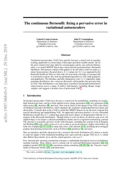 The continuous Bernoulli: fixing a pervasive error in variational
  autoencoders