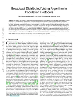 Broadcast Distributed Voting Algorithm in Population Protocols