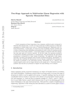 A Two-Stage Approach to Multivariate Linear Regression with Sparsely
  Mismatched Data