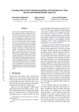 Learning End-to-End Goal-Oriented Dialog with Maximal User Task Success
  and Minimal Human Agent Use
