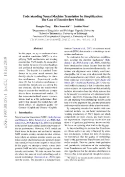 Understanding Neural Machine Translation by Simplification: The Case of
  Encoder-free Models