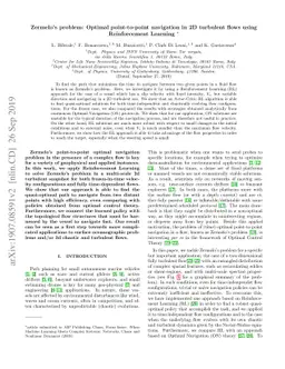 Zermelo's problem: Optimal point-to-point navigation in 2D turbulent
  flows using Reinforcement Learning