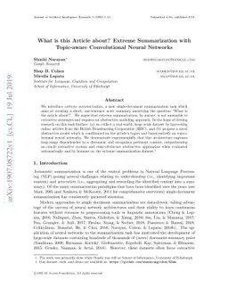 What is this Article about? Extreme Summarization with Topic-aware
  Convolutional Neural Networks