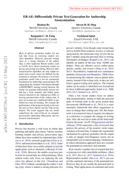 ER-AE: Differentially Private Text Generation for Authorship
  Anonymization