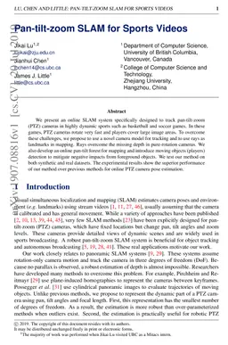 Pan-tilt-zoom SLAM for Sports Videos