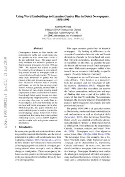 Using Word Embeddings to Examine Gender Bias in Dutch Newspapers,
  1950-1990