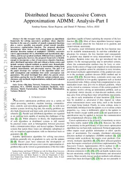 Distributed Inexact Successive Convex Approximation ADMM: Analysis-Part
  I