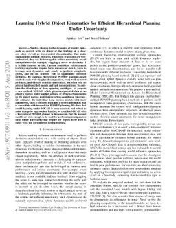 Learning Hybrid Object Kinematics for Efficient Hierarchical Planning
  Under Uncertainty