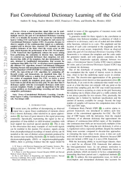 Fast Convolutional Dictionary Learning off the Grid