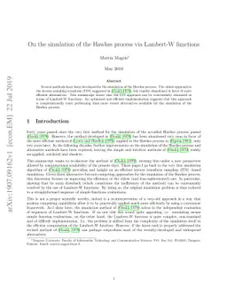 On the simulation of the Hawkes process via Lambert-W functions